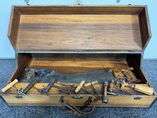 Vintage Saw Box w 3 saws H. Disston & Sons Philada Handsaw Antique w Hand Tools picture
