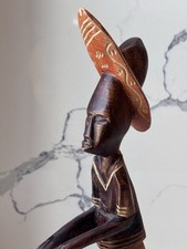 Hand Carved Wood Haitian Male Drum 18” Statue, Cultural Fine Art Decor Gifts picture