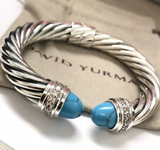 David Yurman Sterling Silver 10mm Cable Bracelet Turquoise & Diamonds Size M picture