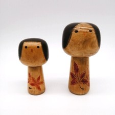 16cm&13cm Vintage Japanese Creative KOKESHI Doll Pair – Hand-Painted KOE313 picture