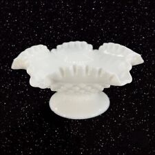 Fenton Hobnail Milk Glass Ruffled Crimp Compote Bowl Footed Dish Centerpiece picture