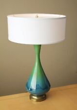 SUBLIME MID CENTURY DANISH MODERN BLUE GREEN  PORCELAIN DRIP TABLE LAMP VTG 50s picture