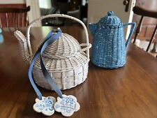 Vintage Wicker Miniature Teapot And Coffee Pot; Charming picture