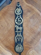 Vintage Brass Leather Horse Martingales Draft Horse 5 Display Medallions picture