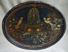 Antique 19th C. Toleware Primitive Hand Painted with Birds Tray 1800s Decor picture