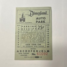 Disneyland Auto Park Parking Receipt 25¢ Ticket Anaheim CA No. 60092 picture