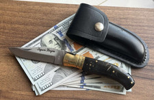 Vintage Laguiole Pocket Knife Blade Antler Handle Men's Sheath Leather Rare Old picture