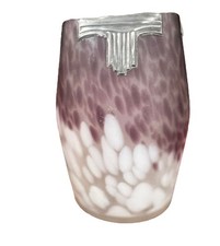 French Art Deco Marbled Glass Vase Original Pewter Mount Muller Era c1930 picture