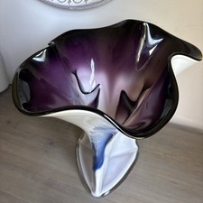 Vulcan Free Form Art Glass Vase 12” Tall Purple White Blue Wavy Swirl Poland picture