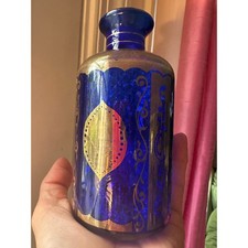 Vintage cobalt Blue gold Perfume bottle vessel vase decor no lid. Vanity ornate picture