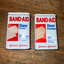 Vintage 1983 Johnson & Johnson Band-Aid Sheer Bandages Metal Tins Set of 2 Empty picture