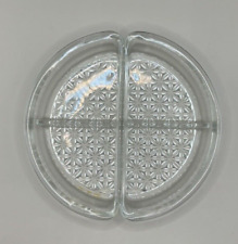 Vintage Clear Glass 2 Half Circle Hors D'oeuvre Type Divided Tray 7-3/4