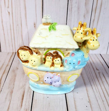 2011 Demdaco Nat & Jules Ceramic Noah’s Ark Piggy Coin Bank 5.5”T 5”W picture