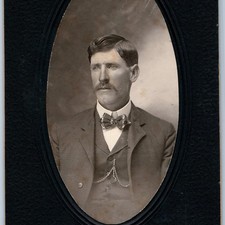 c1900s Handsome Gentleman Mustache Man Bowtie Cabinet Card Photo Pomade Chain B2 picture