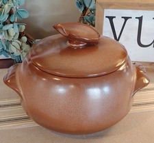 Vintage Frankoma Pottery Covered Brown Bean Pot or Casserole Baking Dish 4V picture