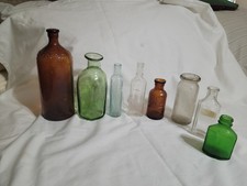 8 Vntg/Antq  Glass Bottles Green/Brown/Clear 3