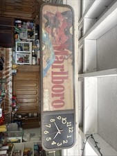 Marlboro Light Up Clock With Man Smocking Cigar Metal  Sides As Is Vintage Retro picture