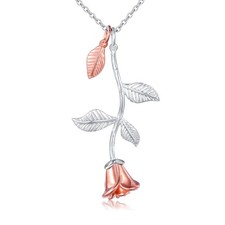Alphm S925 S925 Sterling Silver Rose Flower Pendant Necklace for Women Floral... picture