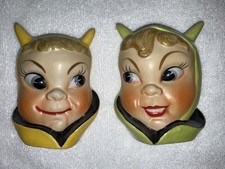 VINTAGE NORCREST LITTLE DEVILS PIXIES WALL POCKETS PAIR MINT CONDITION  picture