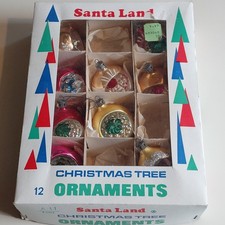 Vintage Mercury Glass Ornaments Santa Land Hand Blown Set Of 9 picture