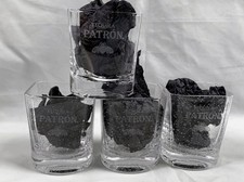 4 PACK New Patron Tequila Etched Bee Logo Bubble Square Shot Glasses 2 oz picture