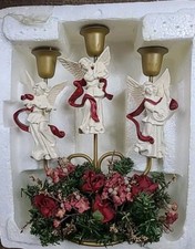 3 Christmas angels candelabra all making music Christmas candle present gift VTG picture