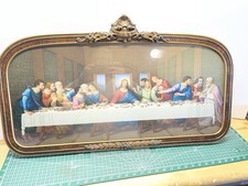 Vintage 1960's MCM The Last Supper Religious Print 16x32 framed picture