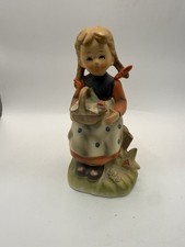 Vintage Erich Stauffer Young Folks Girl Basket U8515 Japan 6.25” Figurine * picture