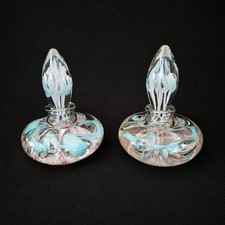 Joe Rice Blown Art Glass Pink & Blue Floral Perfume Bottles (Pair) & Stoppers picture