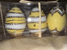 Easter Eggs Sparkling White/ Yellow/Gold Bedazzled Jeweled Decor Set of 3, New picture