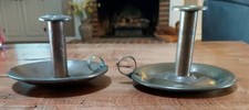 2 Vintage Antique Brass Hand held Candle Stick Holder w/ Finger Loop Handle 4