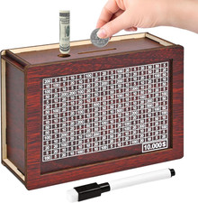 10000 Savings Challenge Box, Wooden Money Saving Piggy Bank for Adults Kids, Reu picture