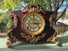 Antique Ansonia Iron Case Mantel Clock Mahogany Finish Open Escapement Serviced picture