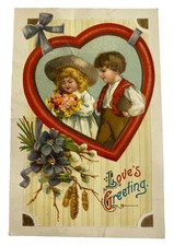 Valentine's Day Love's Greeting Edwardian Children ~ Antique 1910s Postcard picture