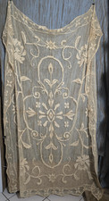 Antique Filet Lace Tablecloth Heavy Cotton Ecru Floral Shabby picture