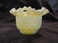 Fenton Custard Glass Candy Dish Basket Weave Bowl  Eggshell Pale yellow picture