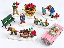 Vintage Dept 56 Snow Village Accessory Lot - Christmas Cadillac Pink Car &... picture