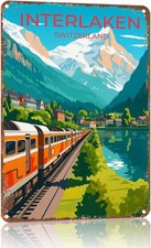 Vintage Interlaken Switzerland Travel Suitable Tin Metal Signs Home Décor 8x12 picture