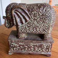 Vintage heavy cast iron elephant figurine bookend, doorstop ornate Chinoiserie  picture