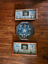 Vintage 3 Pc Nautical Shadow Box Wall Decor Working Clock Matching Ship Display picture