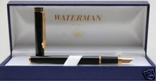 Waterman Exclusive Fountain Pen  Matte Black & Gold 18K Gold M Pt Pen New In Box picture