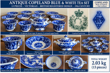 Antique Victorian Copeland Blue & White Tea Set 13pc Registered Design 19th C picture