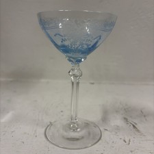 Fostoria Blue June Etched Crystal Vhampagne Tslk Sherbet Glass Vtg 1930s picture