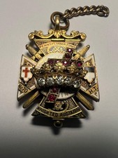 Antique 14K Gold Masonic Knights Templar Jewel Diamonds Rubies Enamel 24.1g picture