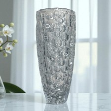 Czech Lead Crystal Vase Tall, Button, Coin Dot Heavy Vase Of A Thousand Bubbles picture