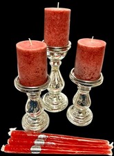 Lot Silver Mercury Glass Candle Holders 3x Pillar 3x Taper Candles Centerpieces picture