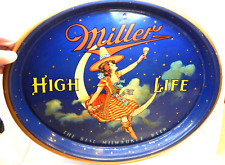Miller High Life Beer Oval Serving Tray Girl on Moon - c. 1940 picture
