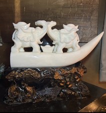 19.6LB Natural White Marble Jade Hand Carved Elephant Crystal w/ Custom Stand picture