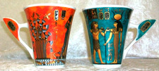 New Elegant Egyptian Pharaoh King Queen Gilt Gold Porcelain Tea Cups Coffee Mugs picture