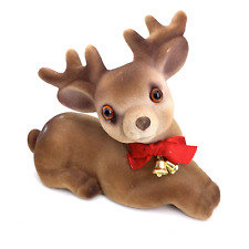 Flocked Deer Figurine Ceramic Brown Spotted Fawn Christmas Reindeer 7